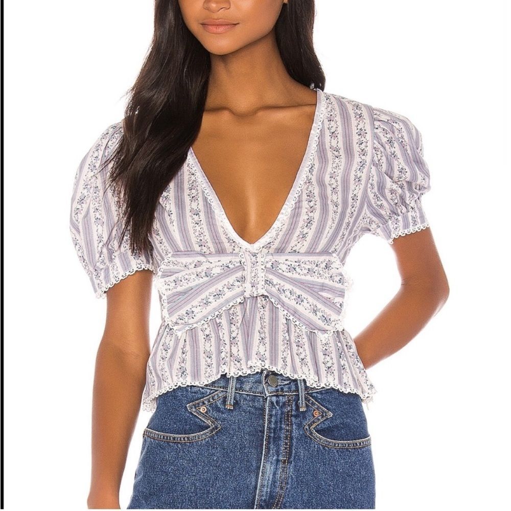 NEW LoveShackFancy Rikki Top Blouse Dusk Size 6